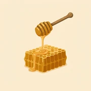 Raw honeycomb with a honey dipper drizzling