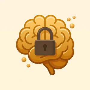 A brain with a padlock, glucose spheres locked outside